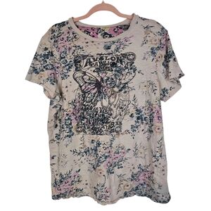 Torrid Floral Graphic Tee - Cream and Blue